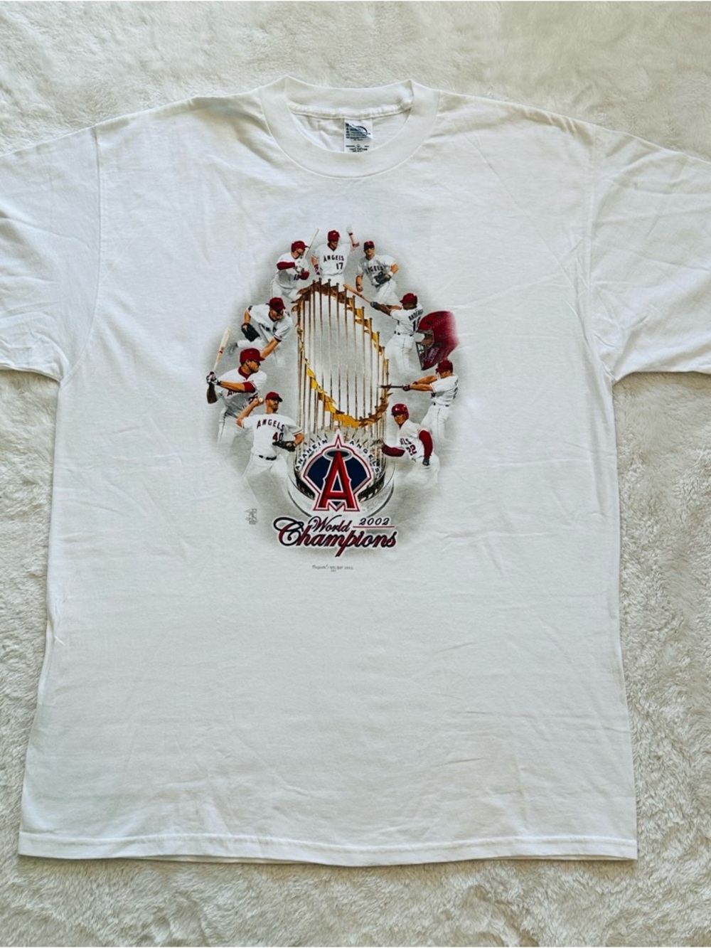 VINTAGE 2002 ANAHEIM ANGELS WORLD SERIES CHAMPIONS T-SHIRT - XL STADIUM PROMO